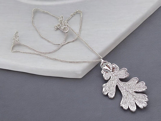Real Leaf Silver Necklace Oak Leaf