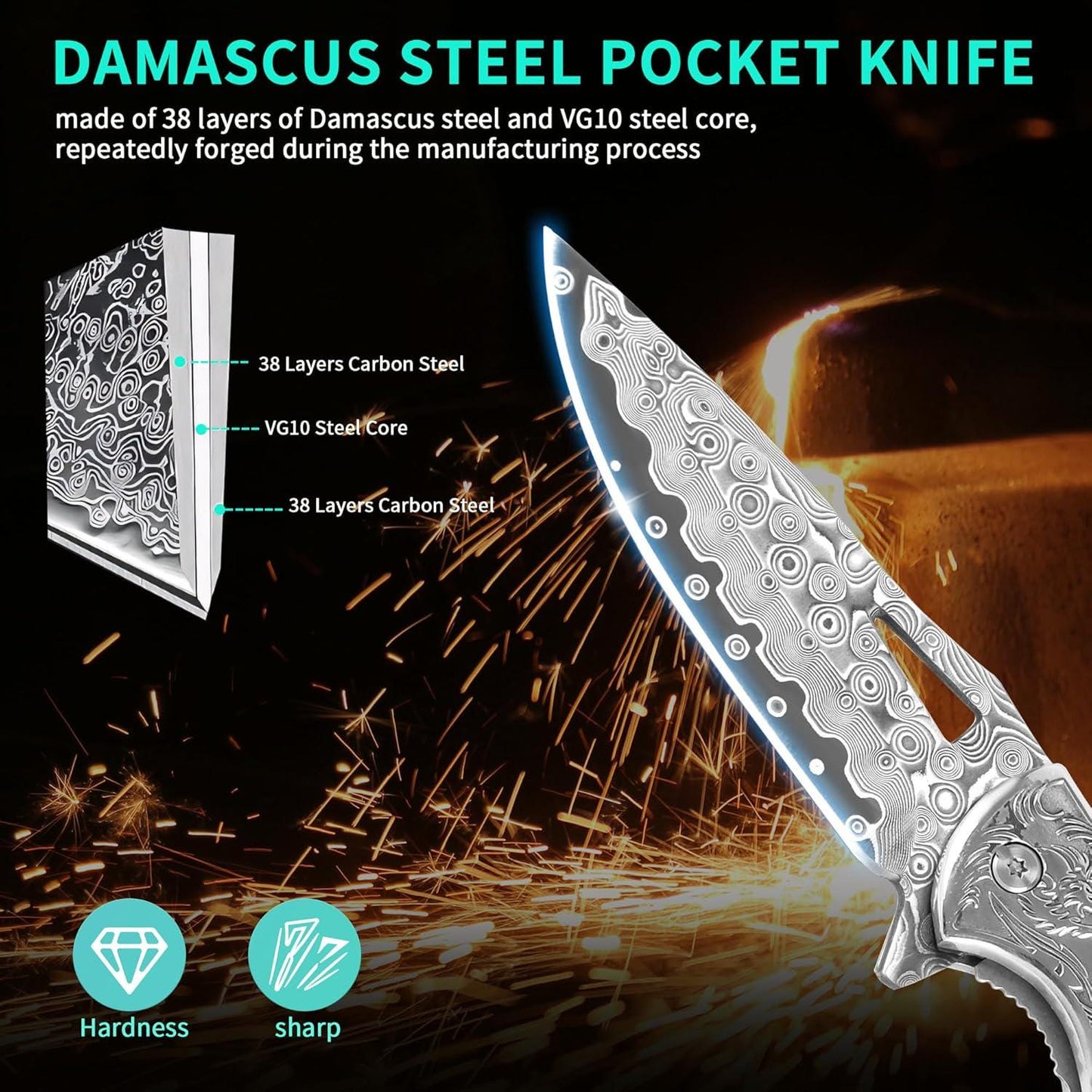 Abalone Handle 7.8" Damascus Pocket Knife
