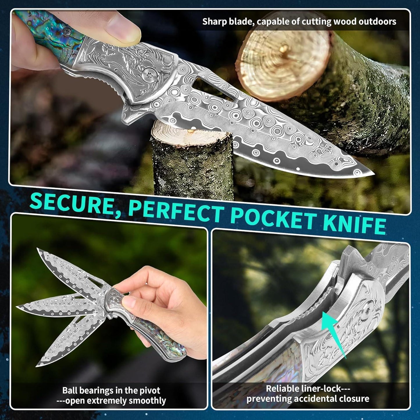 Abalone Handle 7.8" Damascus Pocket Knife