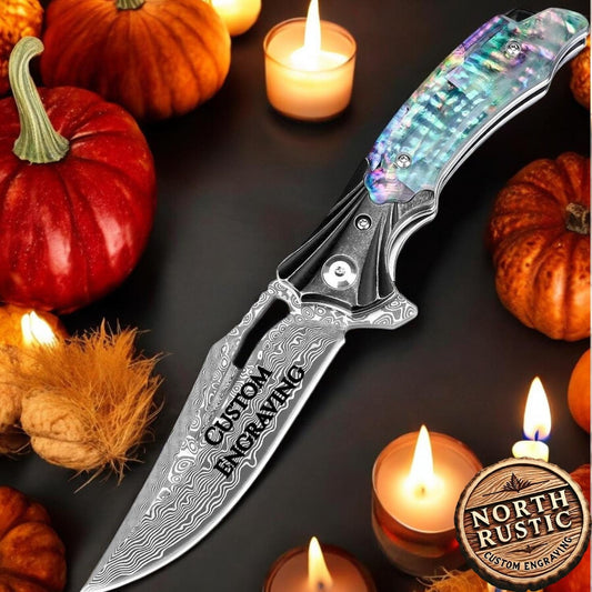 Abalone Handle 7.5" Damascus Folding Knife