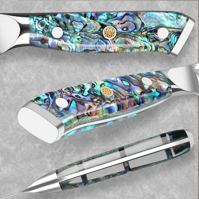 Engraved 7" Damascus VG10 Meat Cleaver Knife Kitchen Culinary Personalized Abalone Shells Professional Premium Home Goods Gift Utility