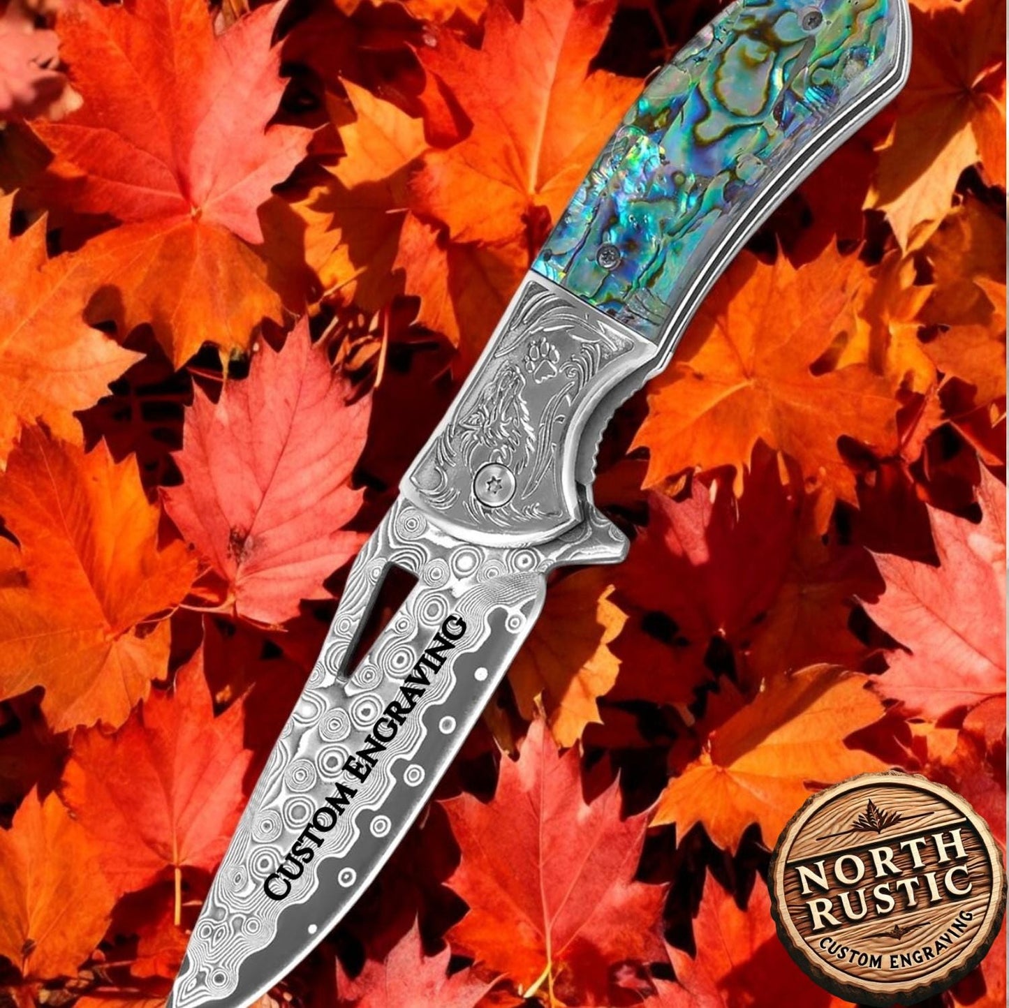 Abalone Handle 7.8" Damascus Pocket Knife