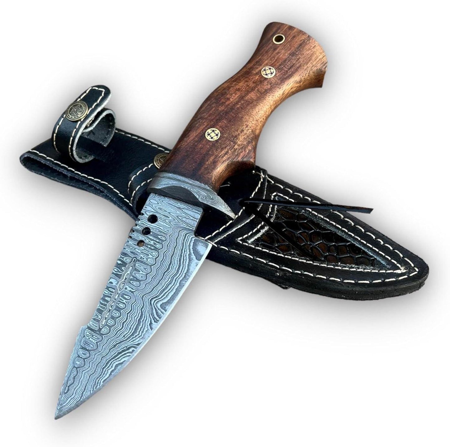 Engraved Damascus Hunting Knife – Rosewood Handle Personalized Knife – Groomsmen Gift, Fathers Day, Wedding Gifts, Unique Collectible Knife