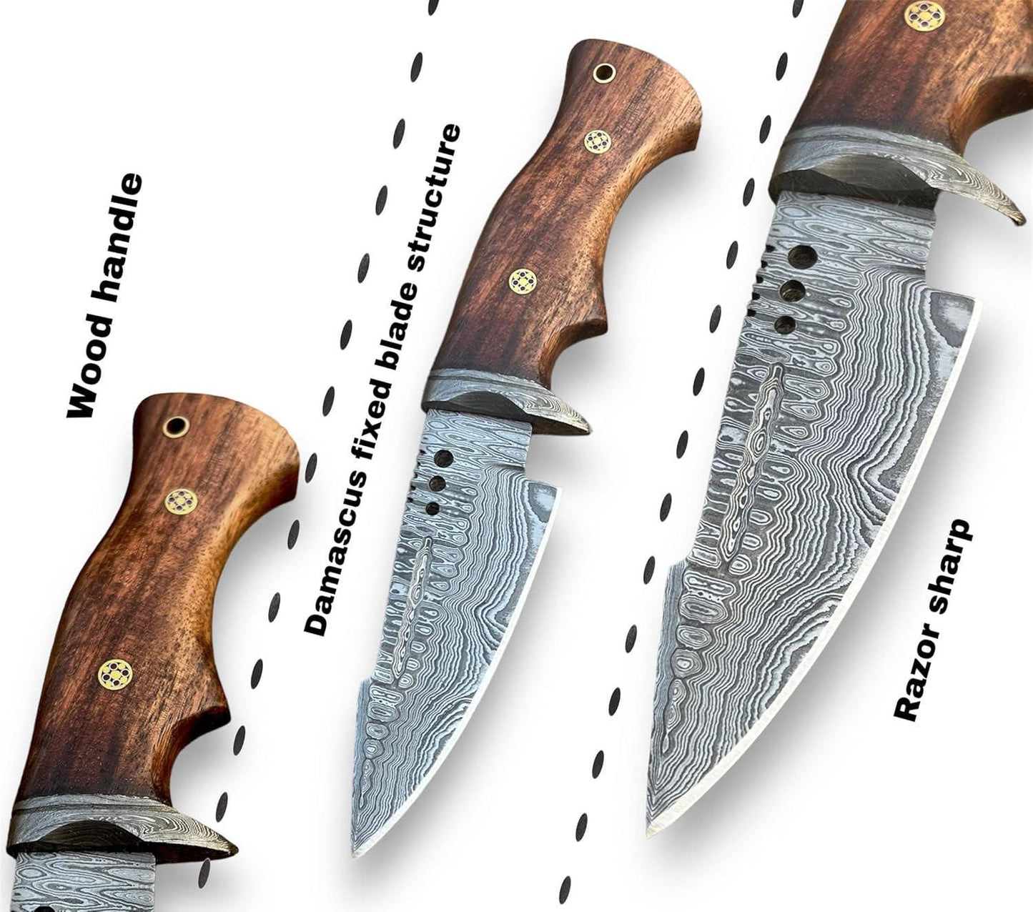 Engraved Damascus Hunting Knife – Rosewood Handle Personalized Knife – Groomsmen Gift, Fathers Day, Wedding Gifts, Unique Collectible Knife