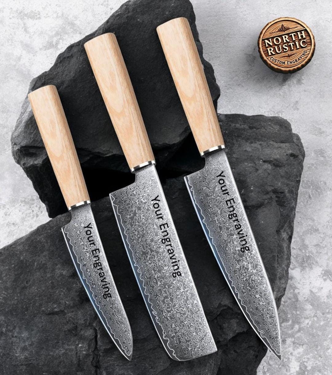 3 Pcs Set Chef Knife Nakiri Paring Damascus Kitchen Olive Wood Handle Culinary Personalized Utility Professional Knives Premium Quality KL11