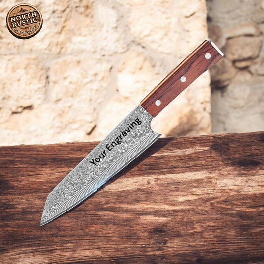 Chef Knife VG10 Damascus 8" Kiritsuke Knife Engraved Custom Culinary Chef Knives Gifts for Him Her Men Women Gift Cooking Cutlery KL15