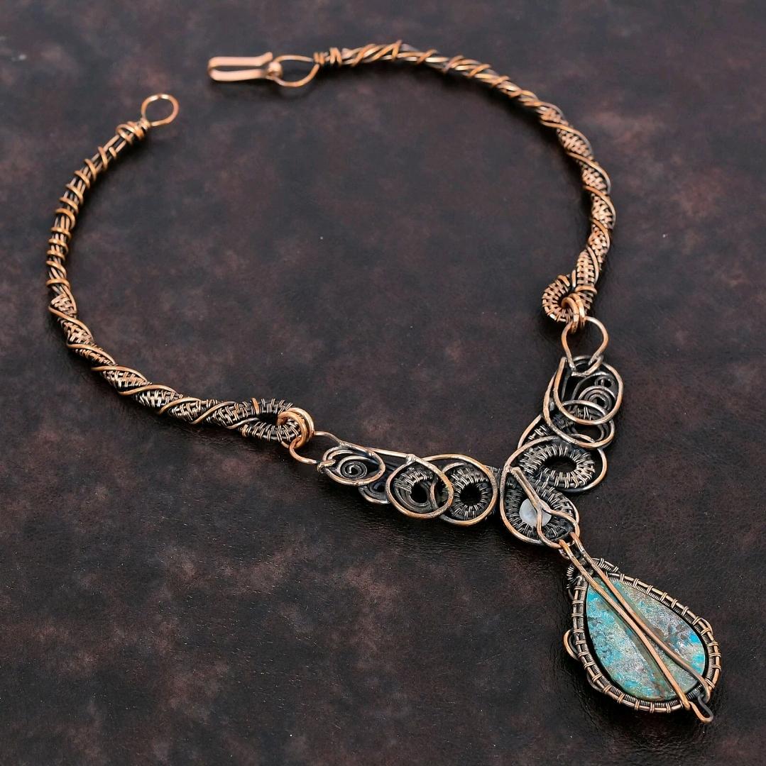 Wire Wrapped Necklace With Shattuckite Pendant