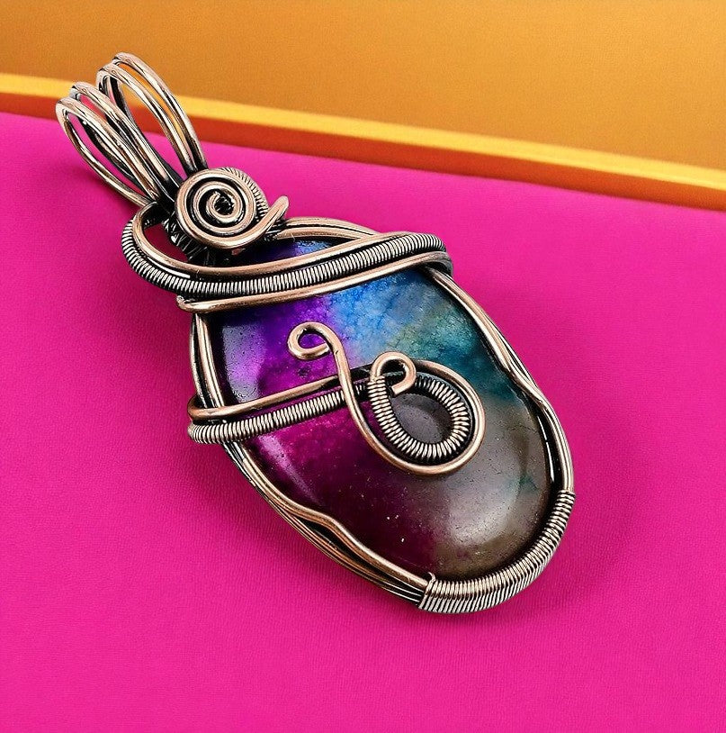 Wire Wrapped Necklace With Solar Quartz Pendant