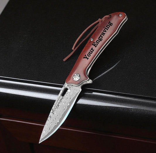 Rosewood Handle Damascus 7.08" Pocket Knife