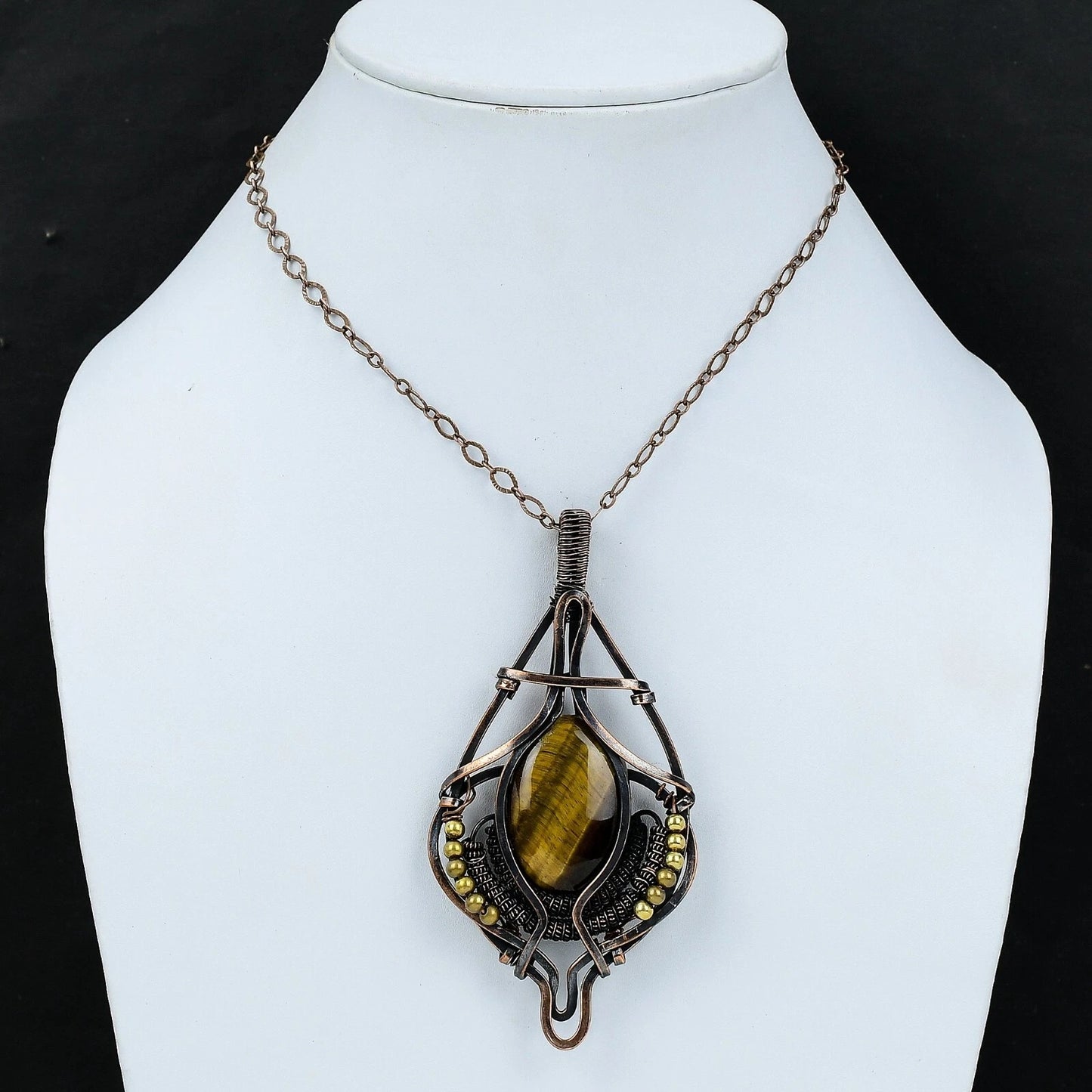 Wire Wrapped Necklace With Tiger Eye Pendant