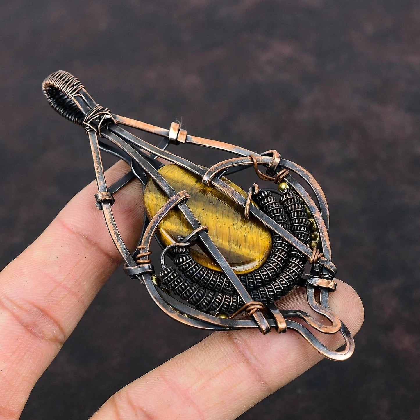 Wire Wrapped Necklace With Tiger Eye Pendant