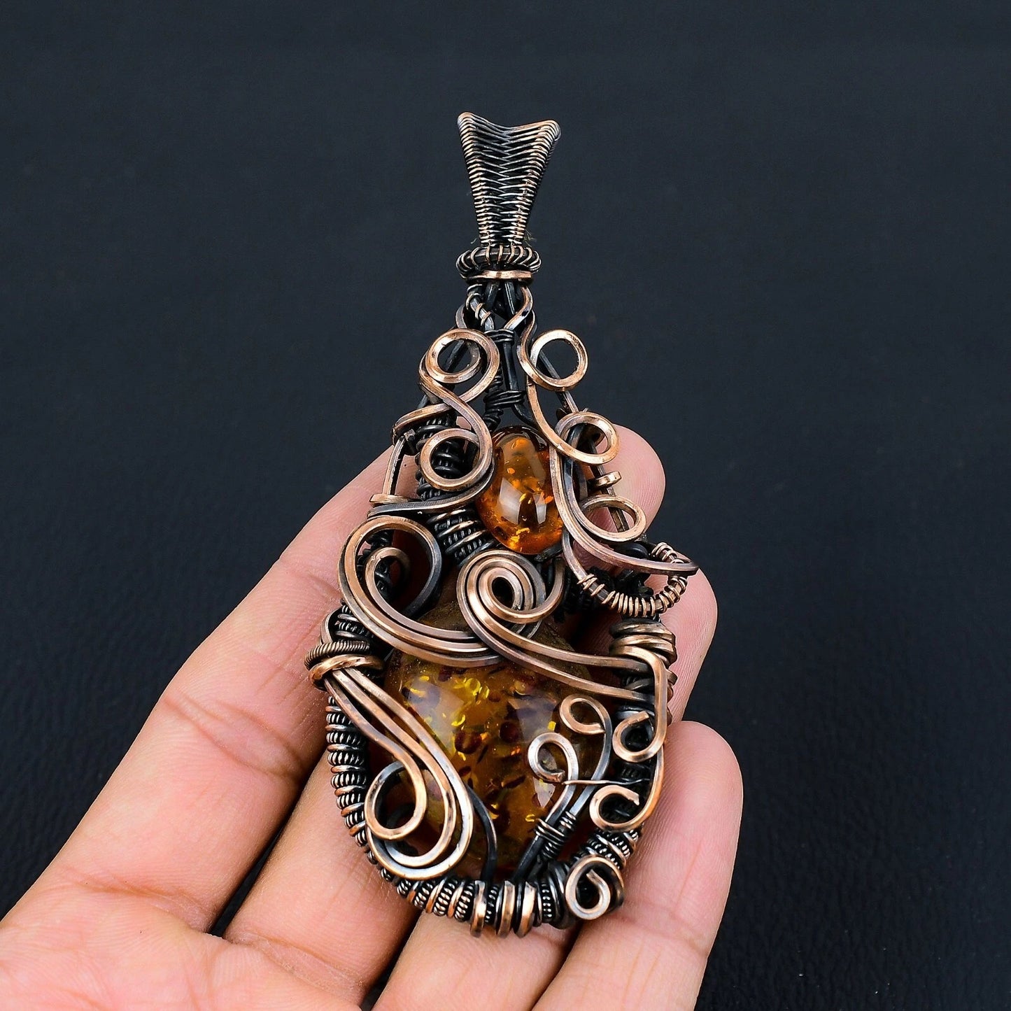 Wire Wrapped Necklace With Baltic Amber Pendant