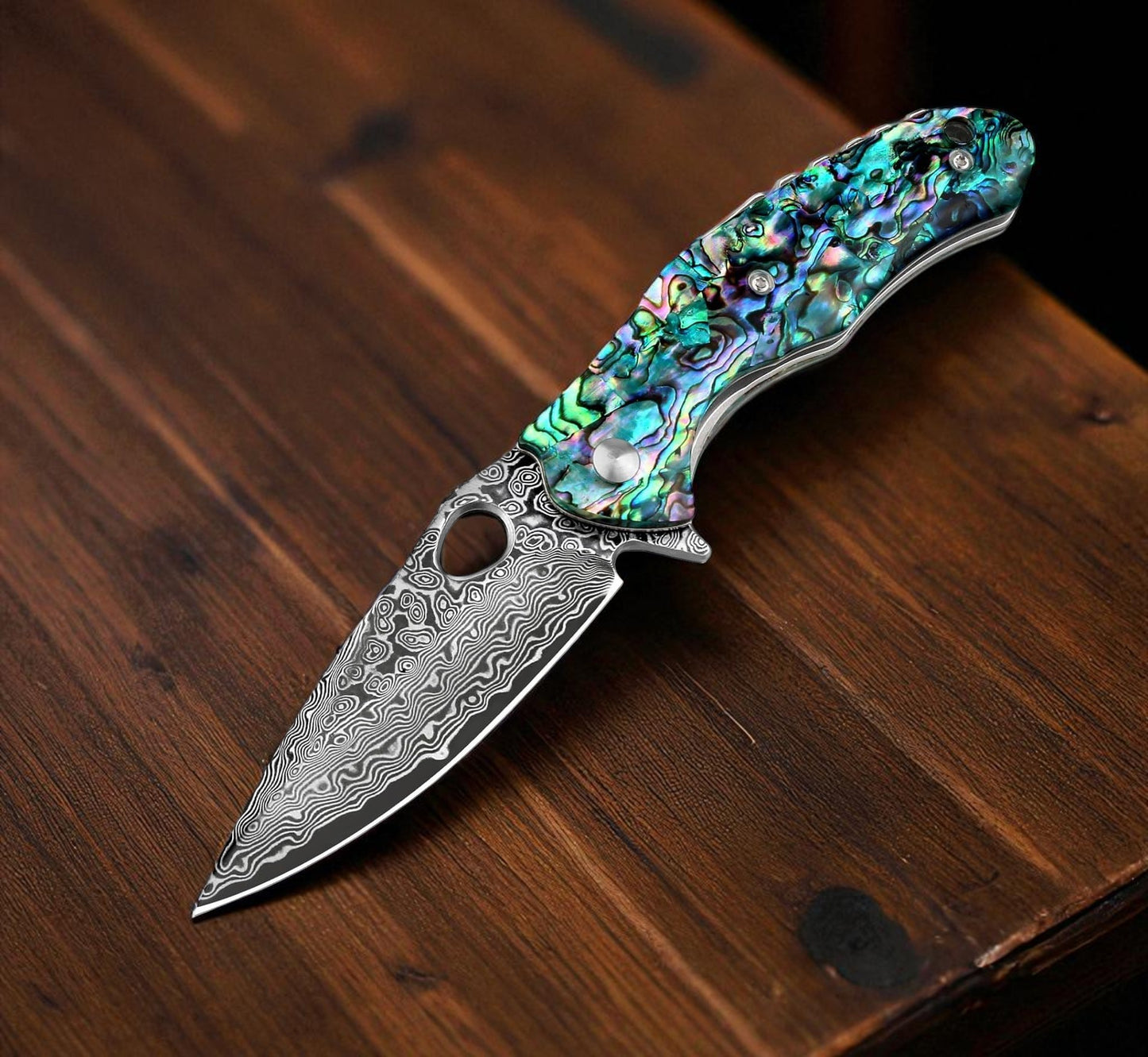 Abalone Handle 7.52" Damascus Folding Knife