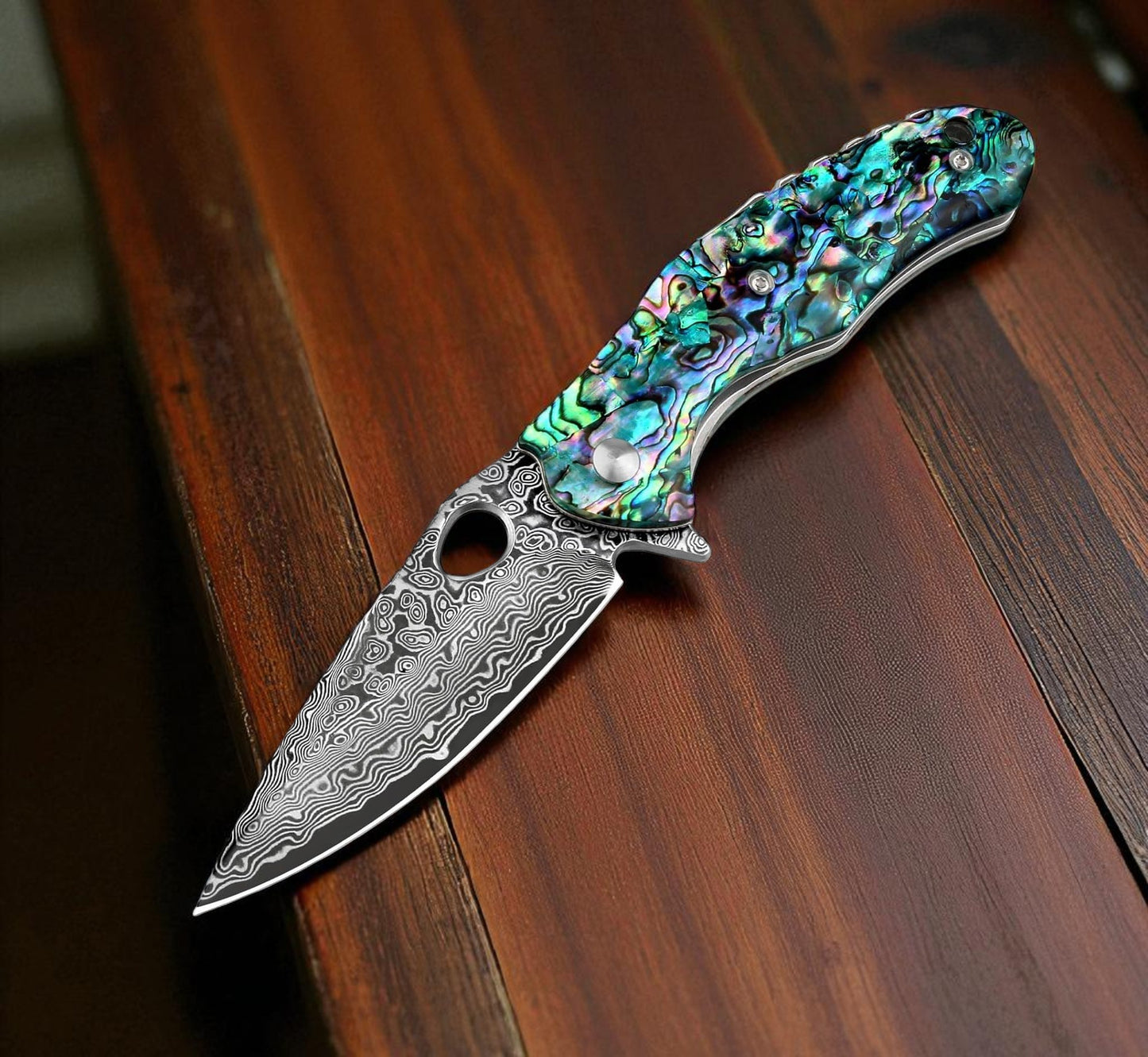 Abalone Handle 7.52" Damascus Folding Knife