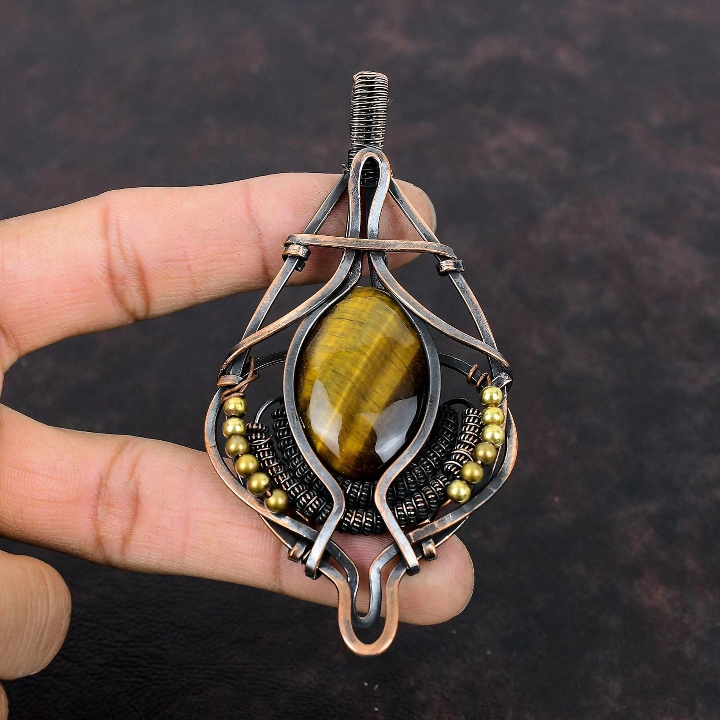 Wire Wrapped Necklace With Tiger Eye Pendant