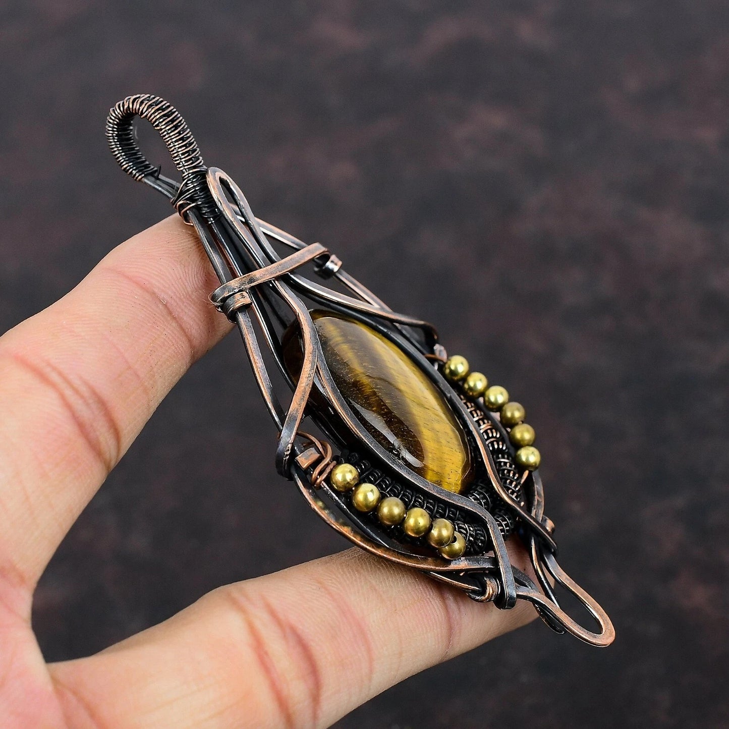 Wire Wrapped Necklace With Tiger Eye Pendant