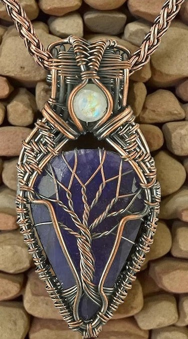 Wire Wrapped Necklace With Blue Sapphire Pendant