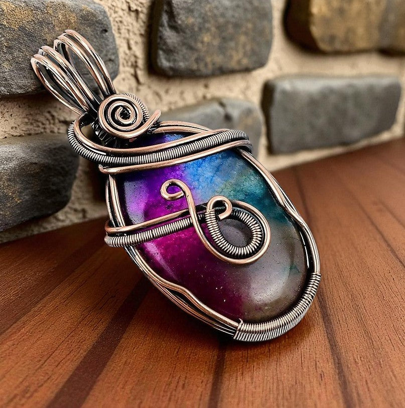 Wire Wrapped Necklace With Solar Quartz Pendant