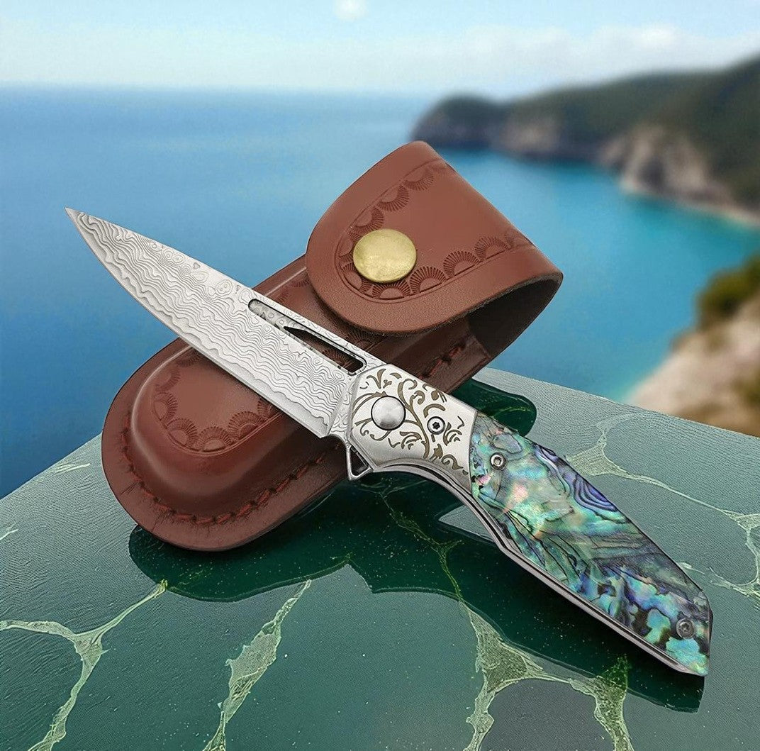 Abalone Handle 3" Damascus Pocket Knife