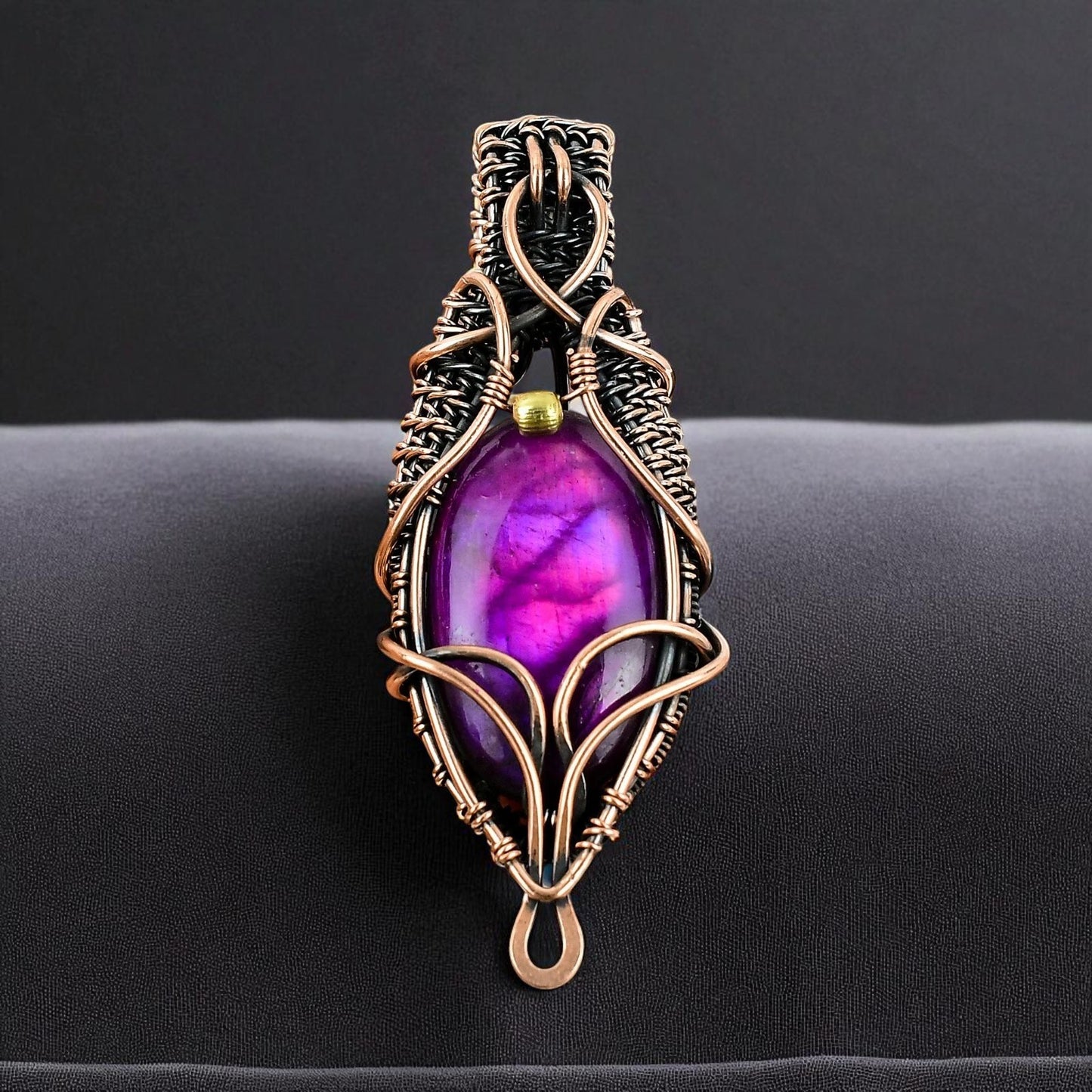Wire Wrapped Pink Labradorite Pendant 20" Necklace