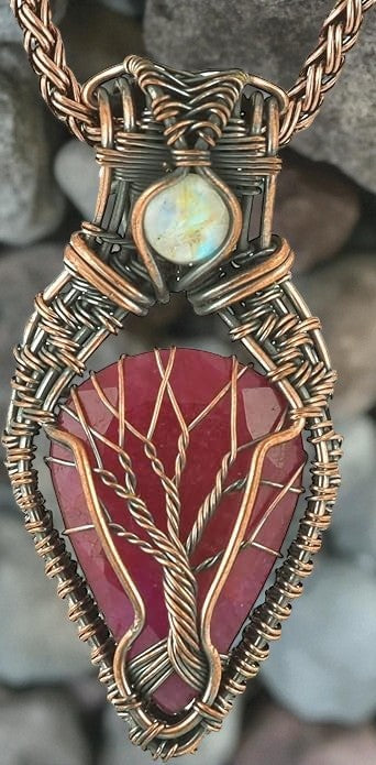 Wire Wrapped Necklace With Red Ruby Pendant