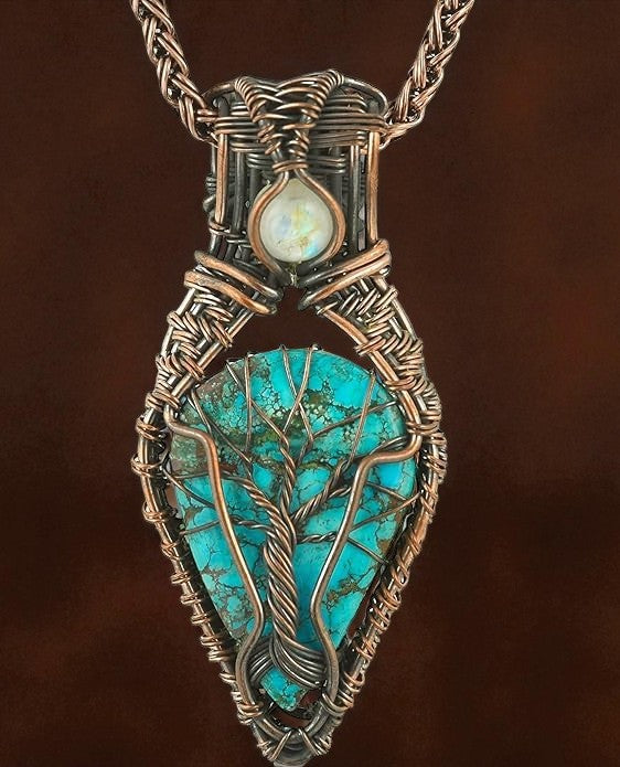 Wire Wrapped Necklace With Blue Turquoise Pendant