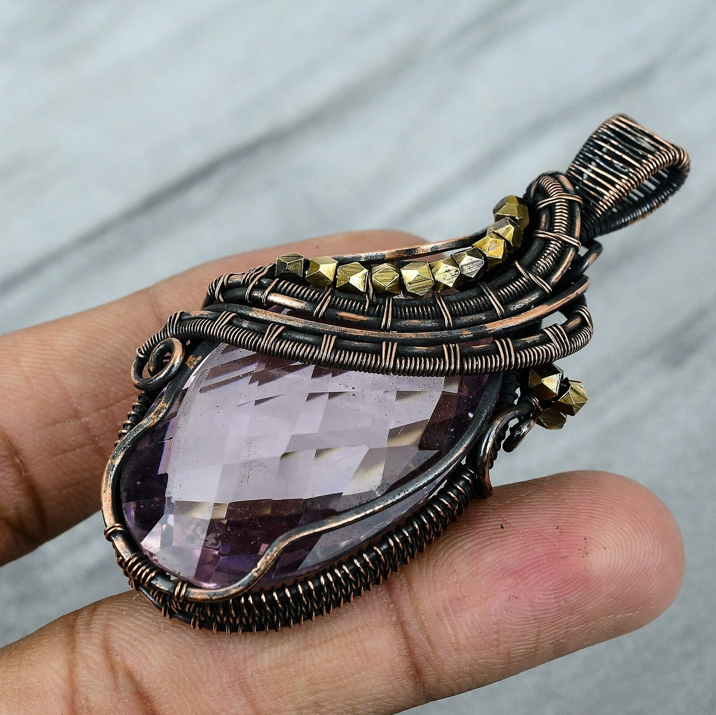 Wire Wrapped Necklace With Pink Kunzite Pendant