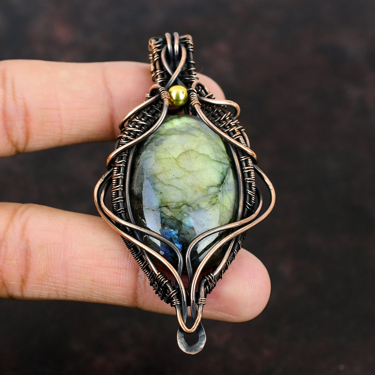 Wire Wrapped Labradorite Pendant 20" Necklace