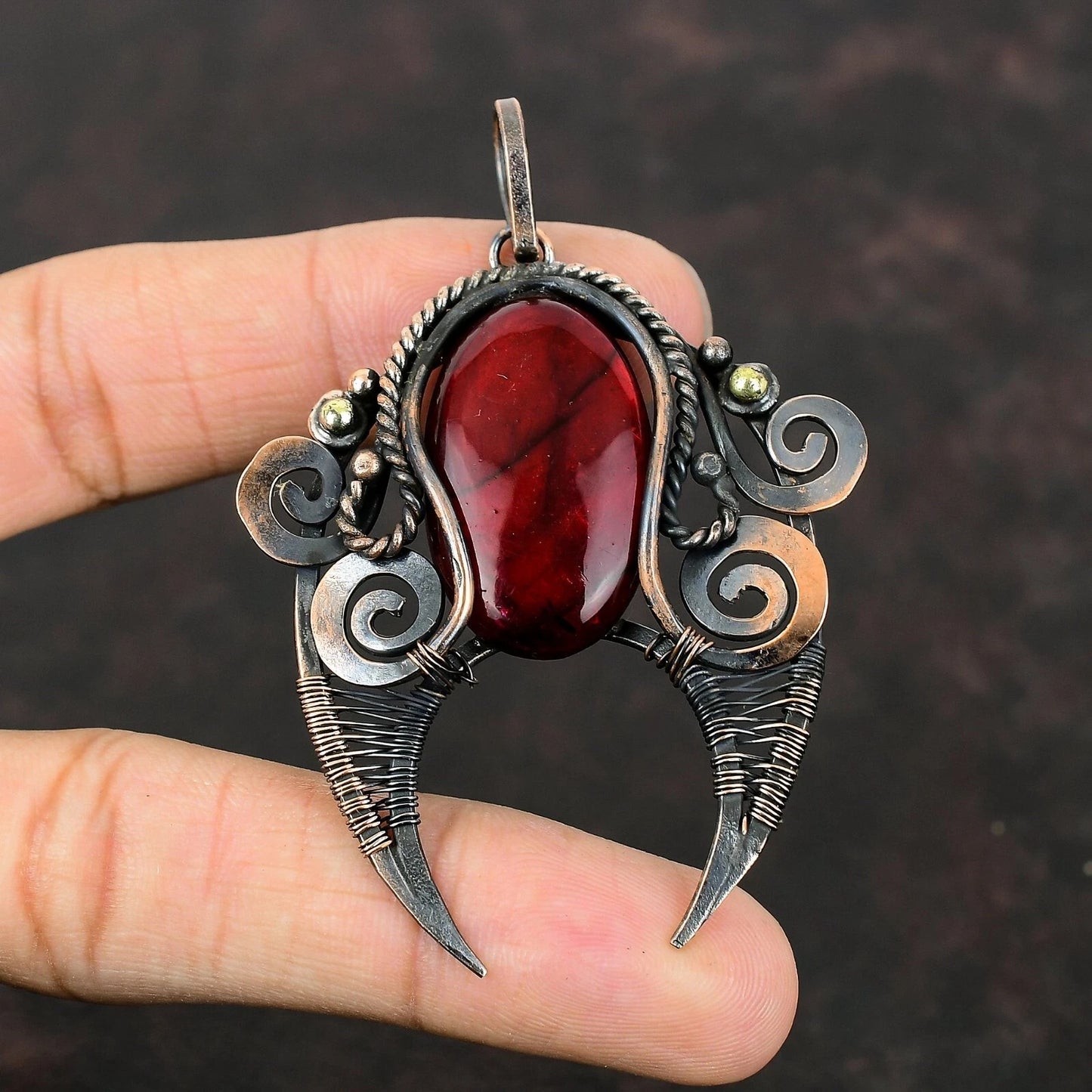 Wire Wrapped Red Labradorite Pendant 20" Necklace