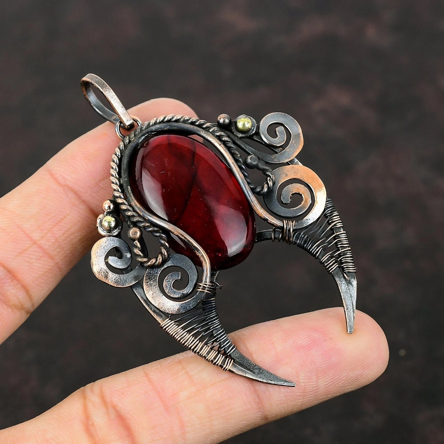 Wire Wrapped Red Labradorite Pendant 20" Necklace
