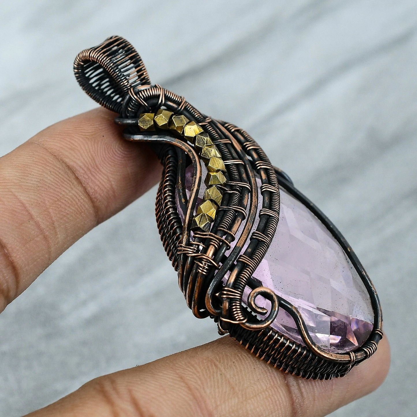 Wire Wrapped Necklace With Pink Kunzite Pendant