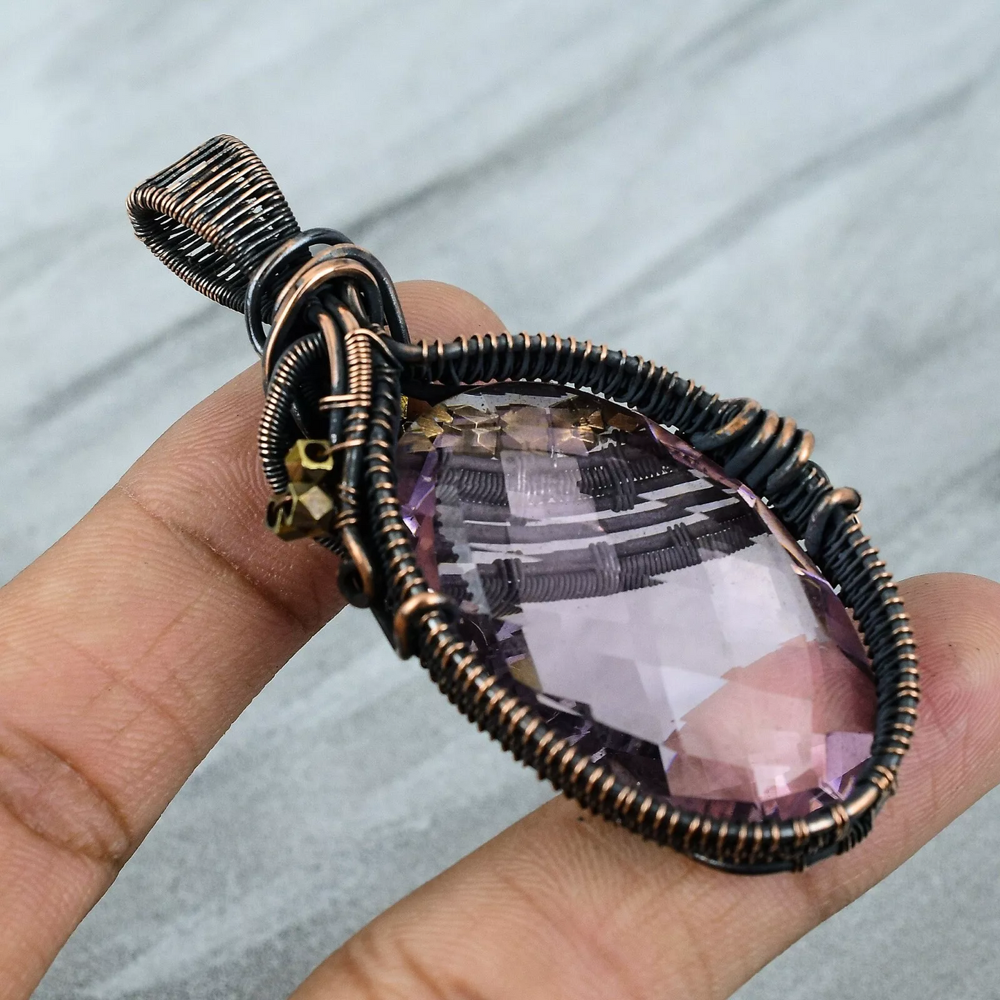 Wire Wrapped Necklace With Pink Kunzite Pendant