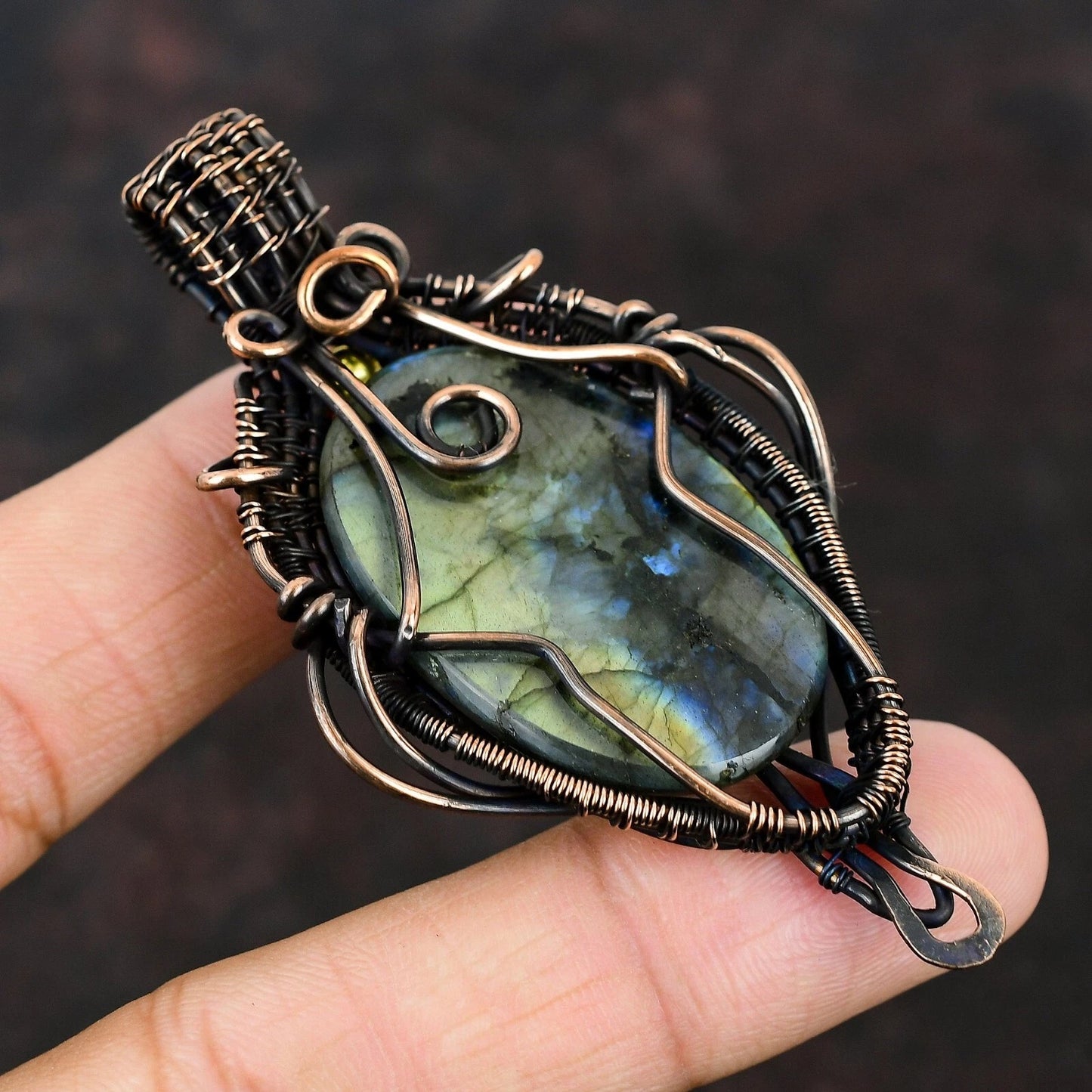 Wire Wrapped Labradorite Pendant 20" Necklace