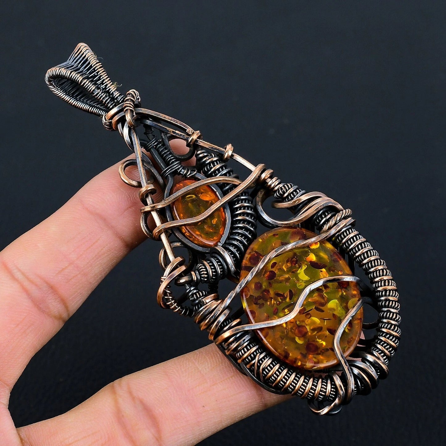 Wire Wrapped Necklace With Baltic Amber Pendant