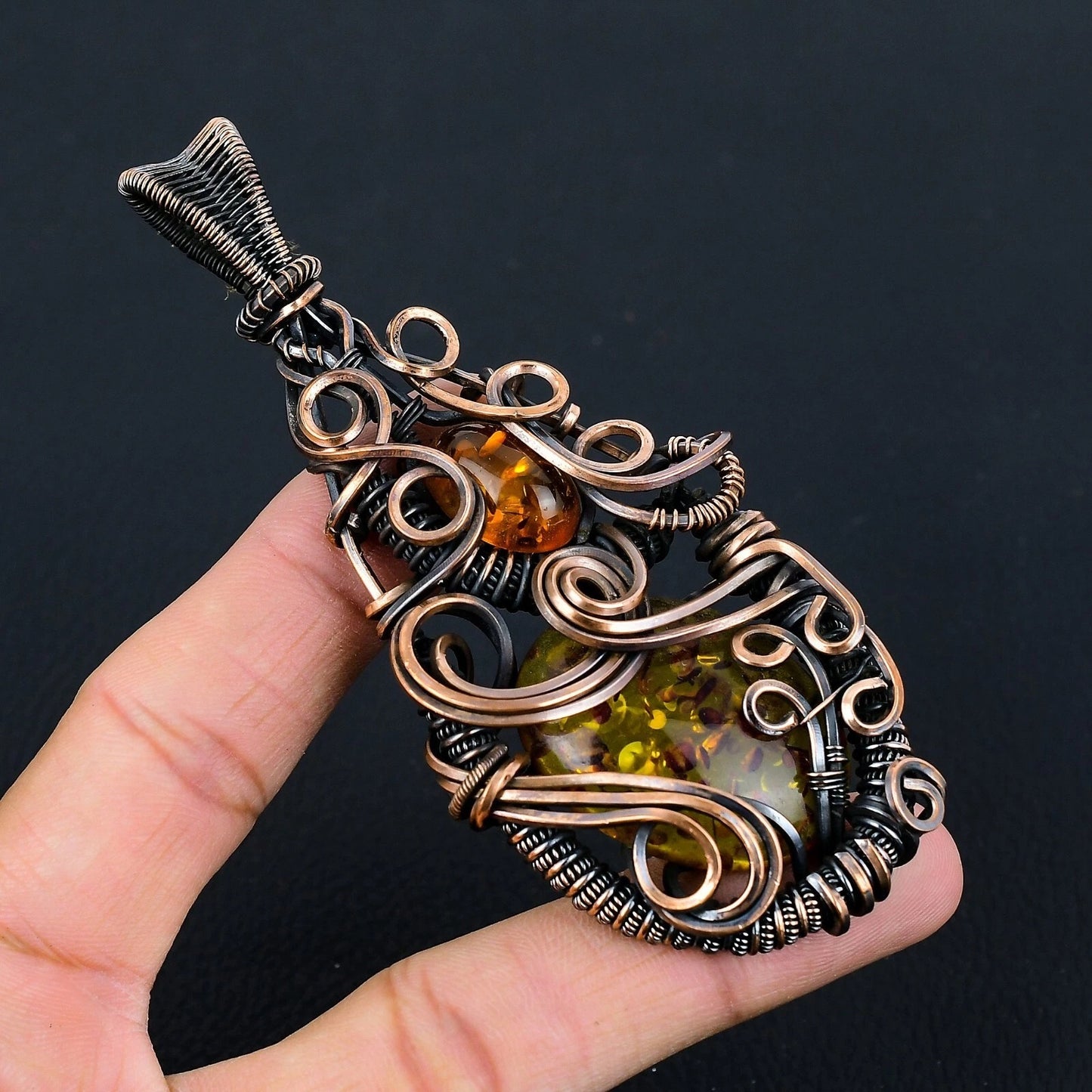 Wire Wrapped Necklace With Baltic Amber Pendant