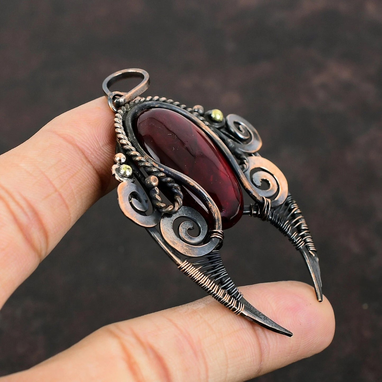 Wire Wrapped Red Labradorite Pendant 20" Necklace