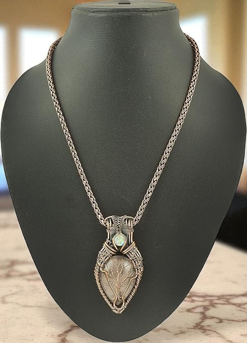 Wire Wrapped Necklace With Rose Quartz Pendant
