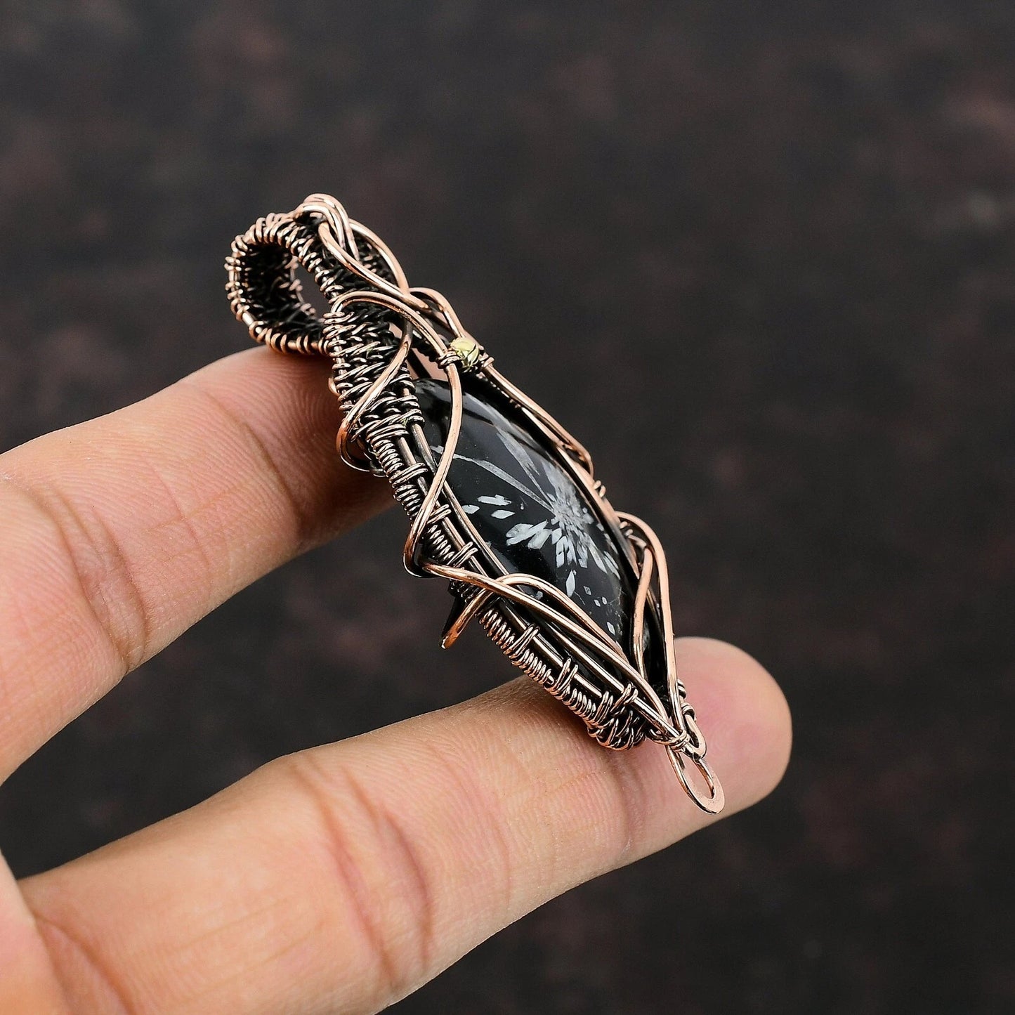 Wire Wrapped Chrysanthemum Gemstone Pendant 20" Necklace