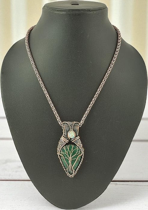 Wire Wrapped Necklace With Green Emerald Pendant