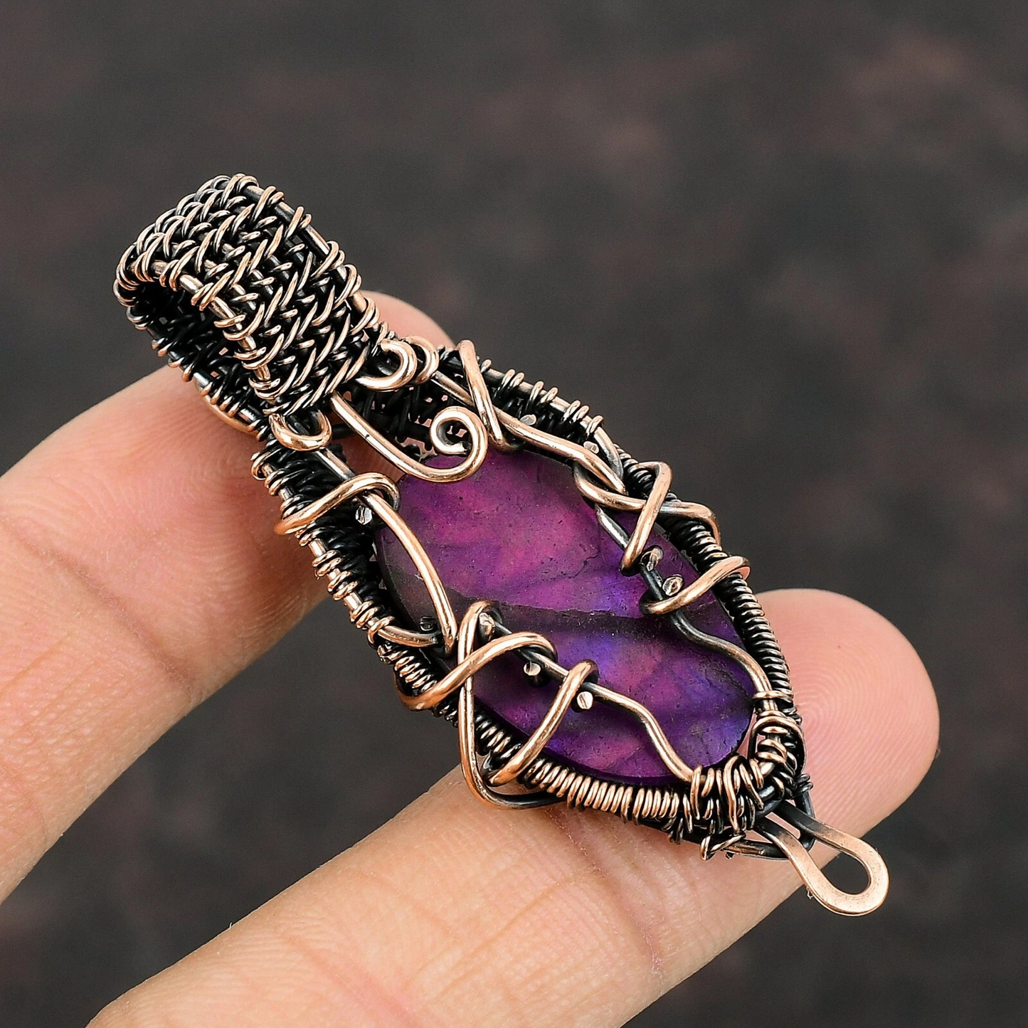 Wire Wrapped Pink Labradorite Pendant 20" Necklace