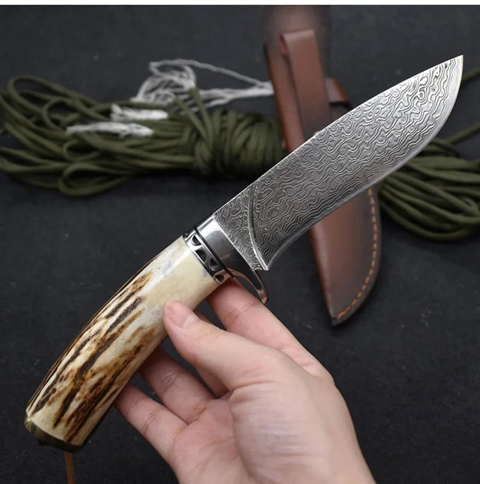 VG10 Damascus Premium Hunting Knife Deer Antler Handle -  NS01