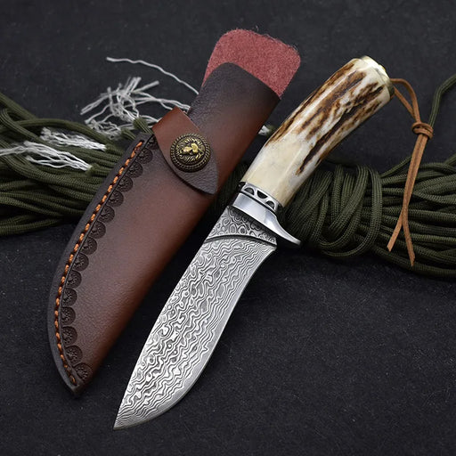 VG10 Damascus Premium Hunting Knife Deer Antler Handle -  NS01