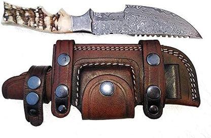 Ram Horn Handle 10" Damascus Hunting Knife