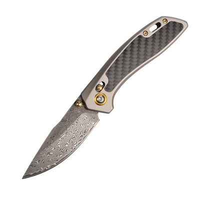 Carbon Fiber Steel Handle Damascus Pocket Knife
