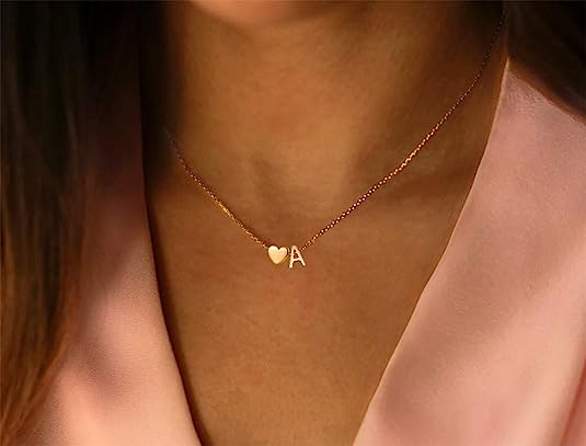 Custom Gold Initial and Heart Necklace | LN04