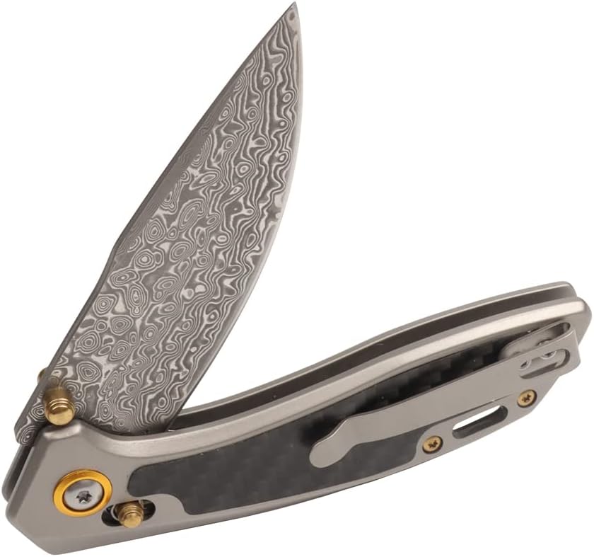 Carbon Fiber Steel Handle Damascus Pocket Knife