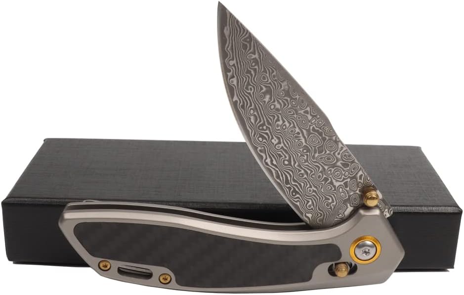 Carbon Fiber Steel Handle Damascus Pocket Knife