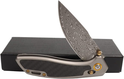 Carbon Fiber Steel Handle Damascus Pocket Knife