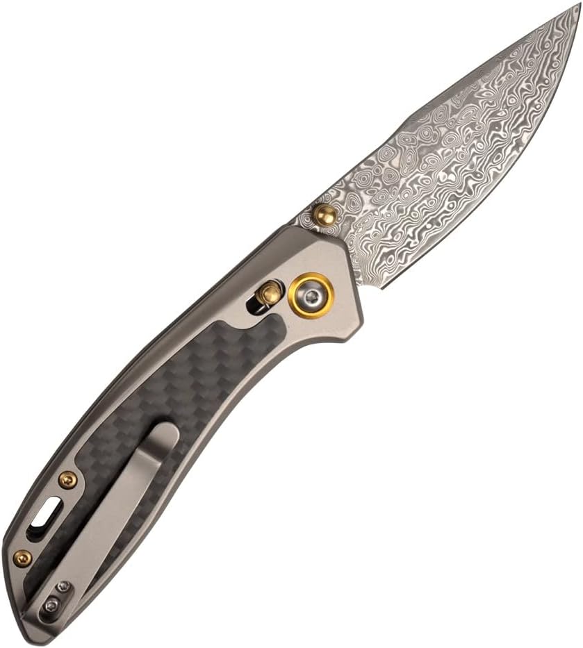 Carbon Fiber Steel Handle Damascus Pocket Knife