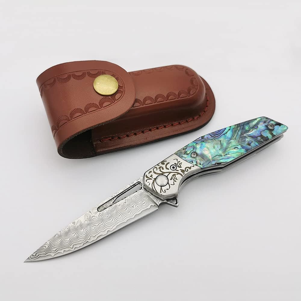 Abalone Handle 3" Damascus Pocket Knife